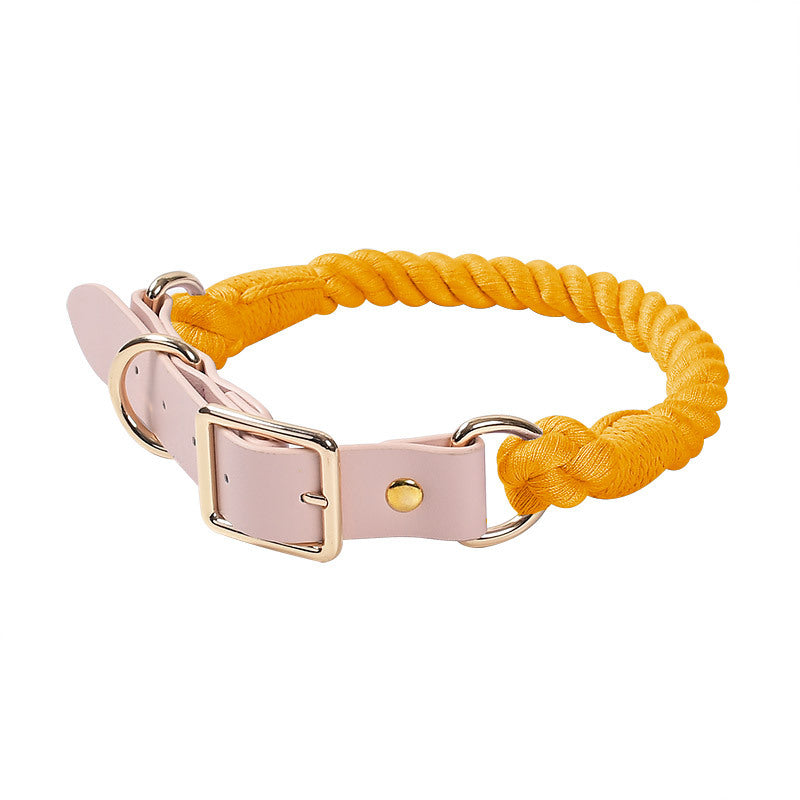 Woven Cotton Rope Leather Pu Pet Collar - Zenithzoo