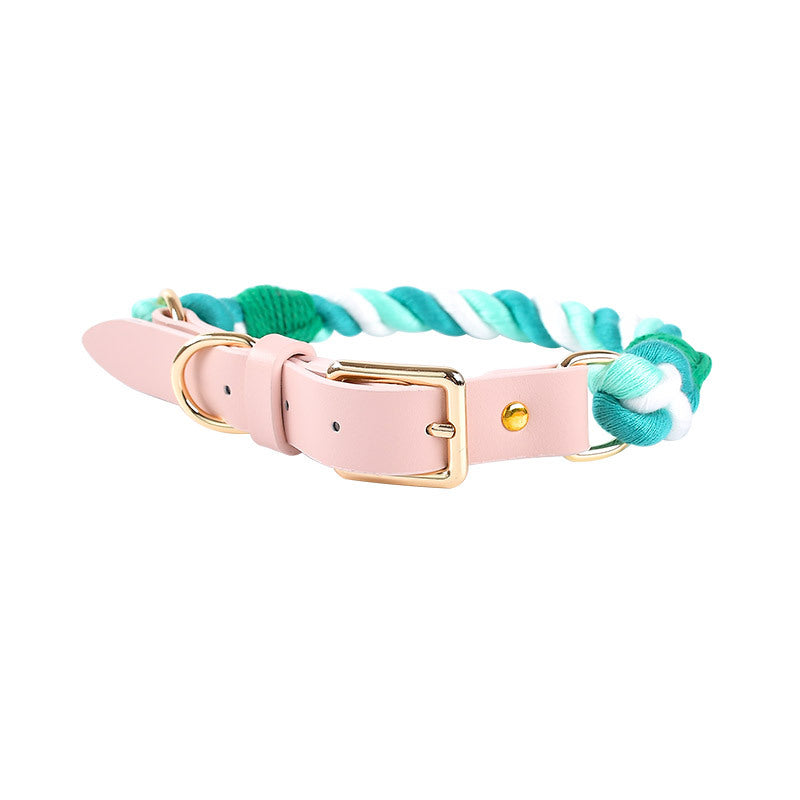 Woven Cotton Rope Leather Pu Pet Collar - Zenithzoo