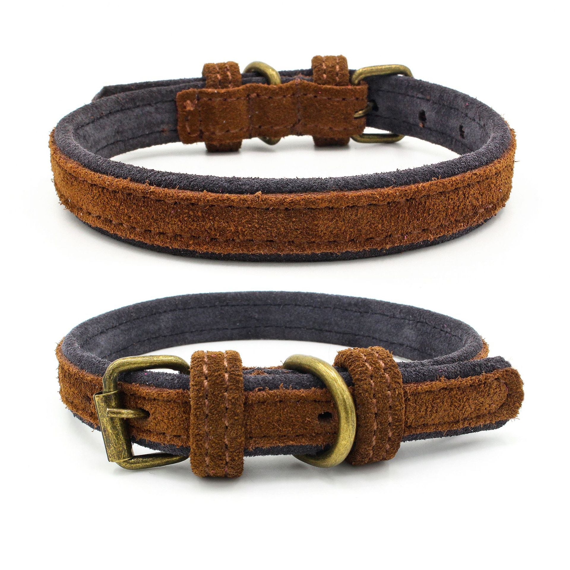 Double Contrast Color Nubuck Leather Pet Collar - Zenithzoo