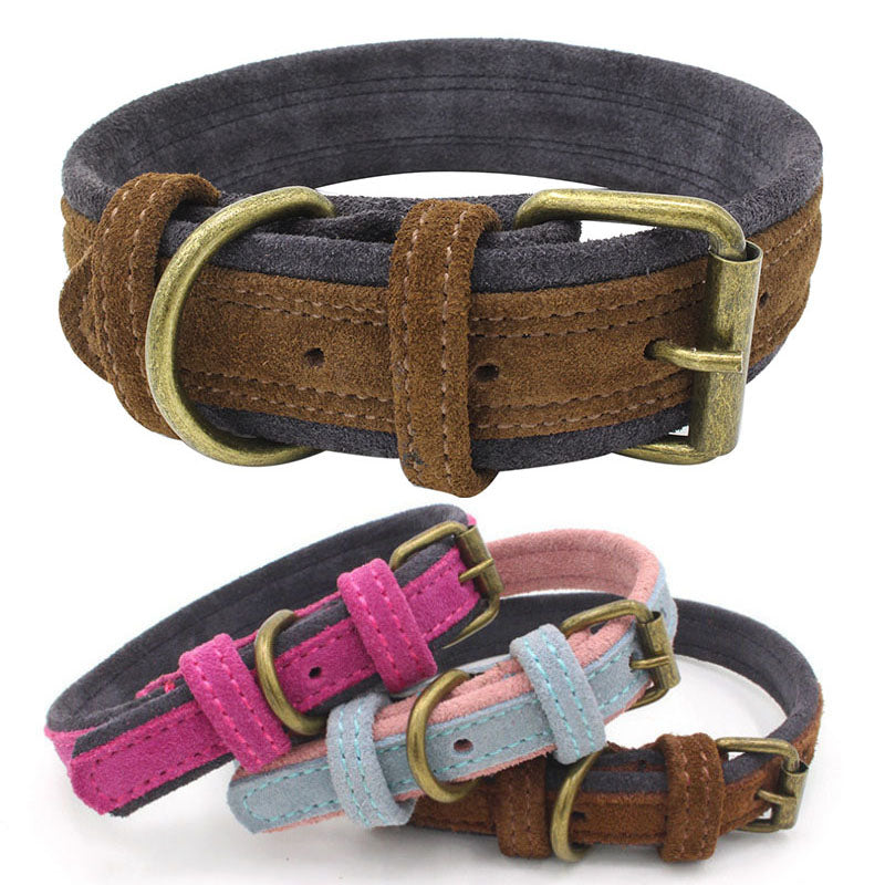 Double Contrast Color Nubuck Leather Pet Collar - Zenithzoo