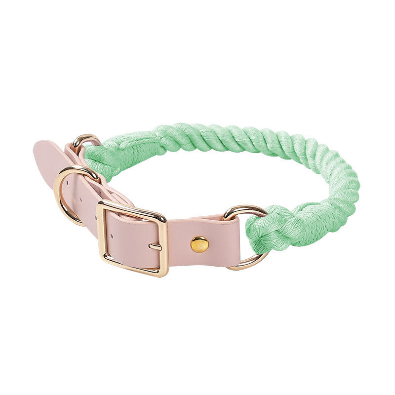 Woven Cotton Rope Leather Pu Pet Collar - Zenithzoo