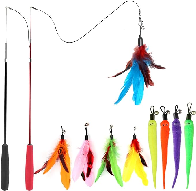 Interactive Cat Toys - Retractable Wand Toy and Feather Toys Refills for Indoor Cats to Chase and Exercise - Zenithzoo