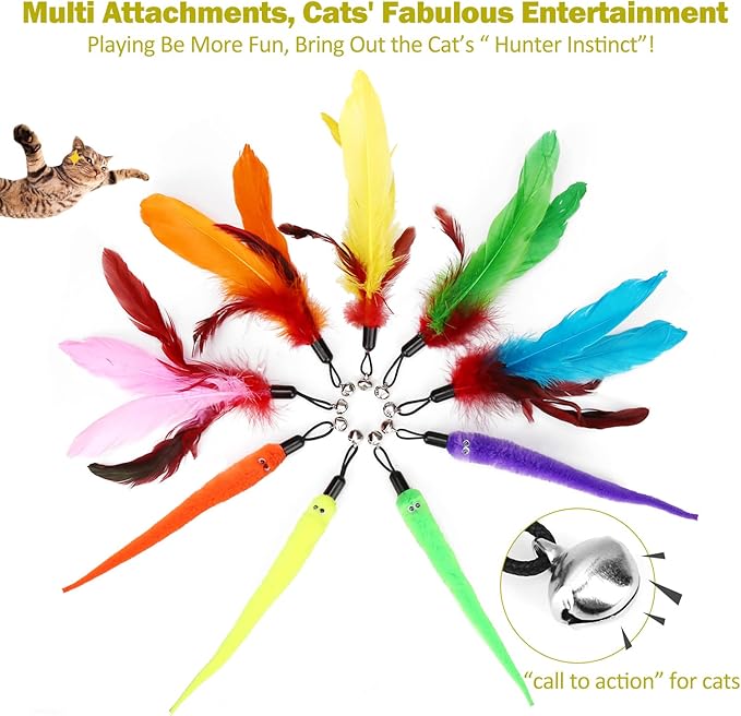 Interactive Cat Toys - Retractable Wand Toy and Feather Toys Refills for Indoor Cats to Chase and Exercise - Zenithzoo