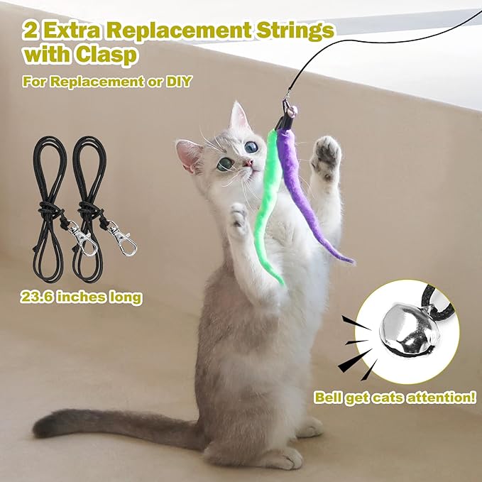 Interactive Cat Toys - Retractable Wand Toy and Feather Toys Refills for Indoor Cats to Chase and Exercise - Zenithzoo