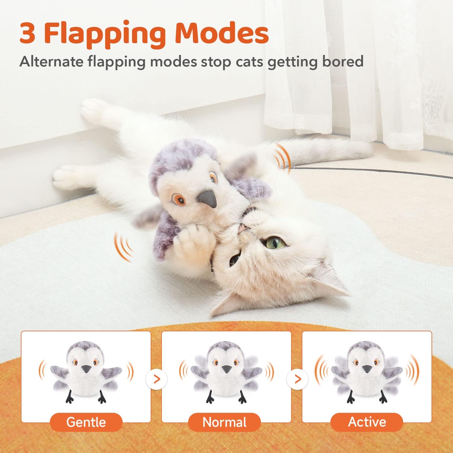 Cat Toys Flapping Bird (No Flying), Lifelike Sandpiper Chirp Tweet, Rechargeable Touch Activated Kitten Toy Interactive Cat Exercise Toys for All Breeds Cat Kicker Catnip Toys 4.0 - Zenithzoo