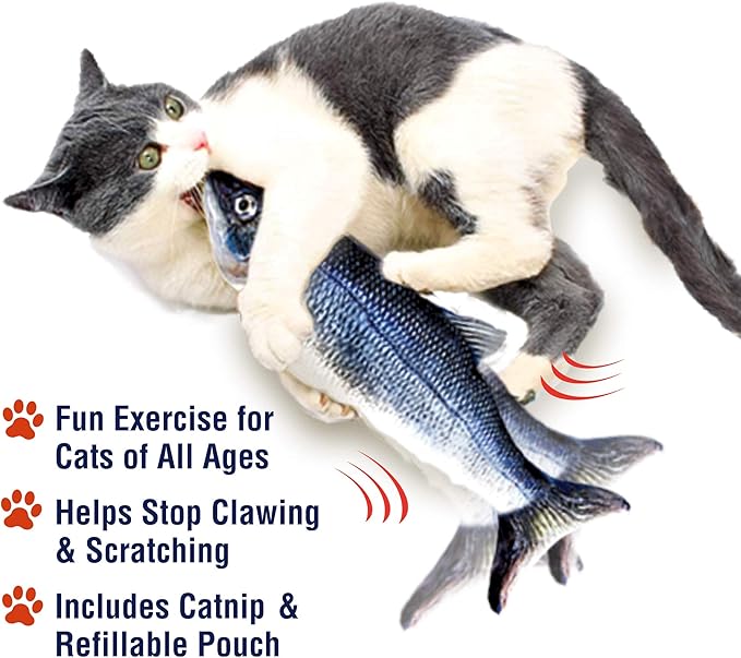 Fish Interactive Cat Toy with Catnip & Fishing Pole - Touch Activated, Rechargeable Pet Toy to Help Reduce Stress & Bad Behavior - As Seen on TV - Zenithzoo