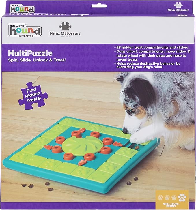 Ottosson Multipuzzle Level 4 Expert Dog Treat Puzzle for Enrichment, Blue - Zenithzoo