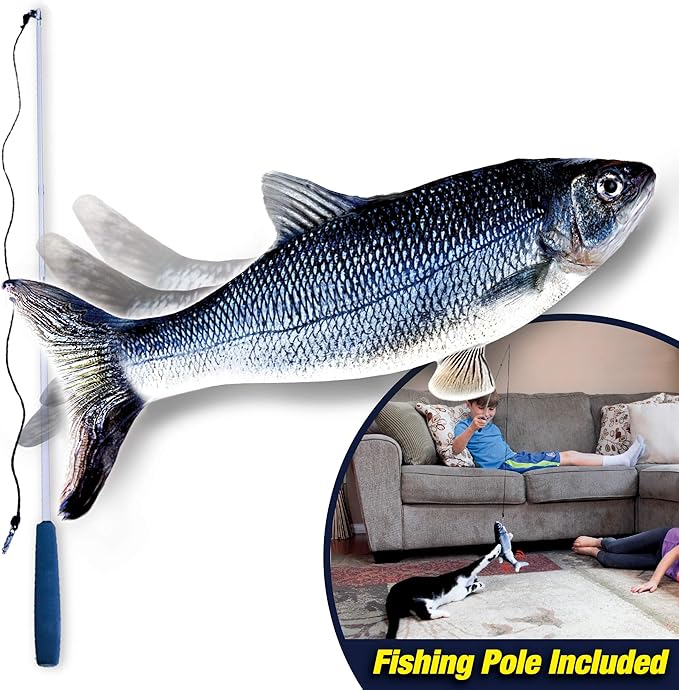 Fish Interactive Cat Toy with Catnip & Fishing Pole - Touch Activated, Rechargeable Pet Toy to Help Reduce Stress & Bad Behavior - As Seen on TV - Zenithzoo