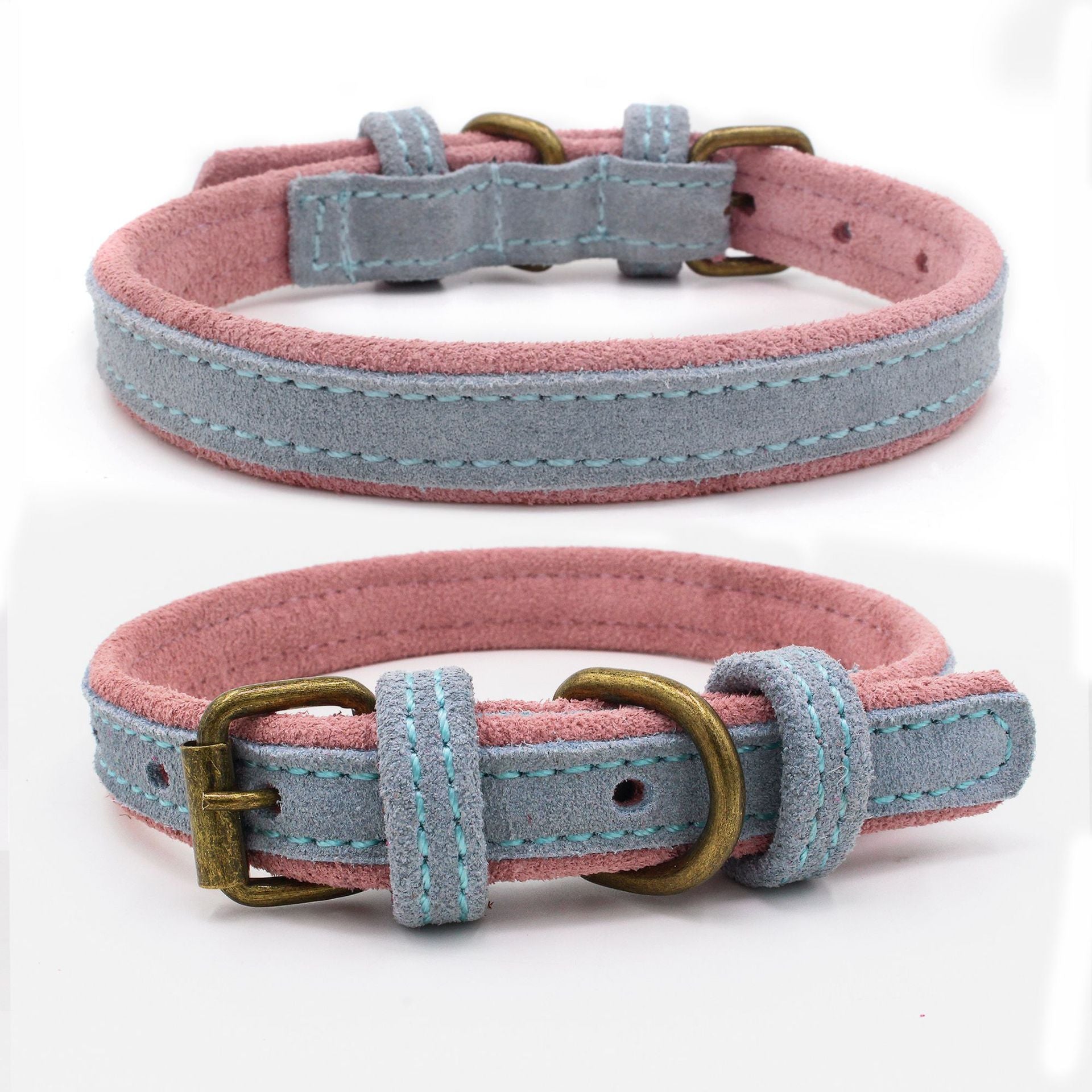 Double Contrast Color Nubuck Leather Pet Collar - Zenithzoo