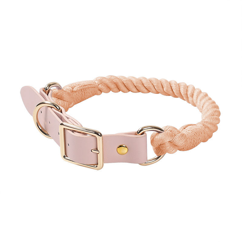 Woven Cotton Rope Leather Pu Pet Collar - Zenithzoo