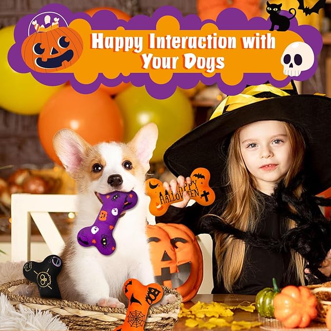 Halloween-themed bone-shaped plush dog chew toy with a festive design for small and medium dogs - zenithzoo